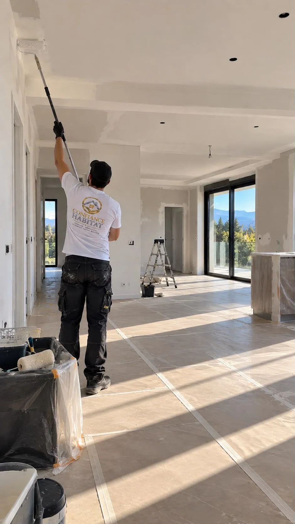 Peinture d’un plafond à la perche