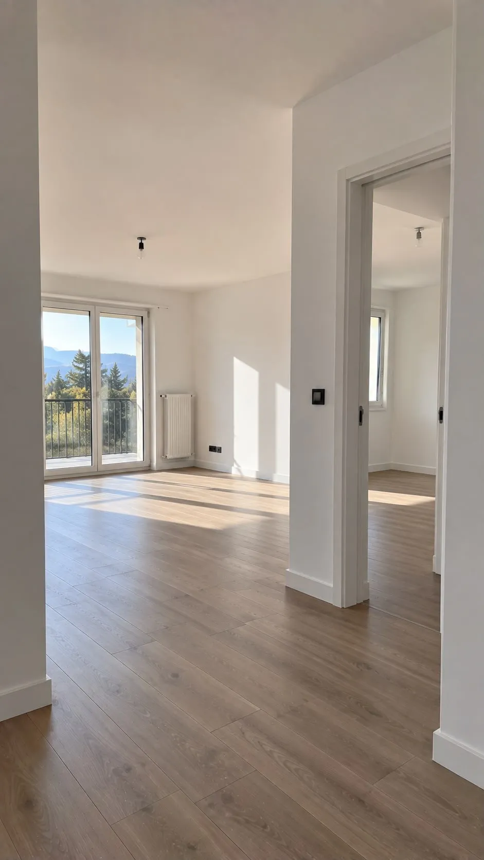 Pièces repeintes en blanc, parquet protégé