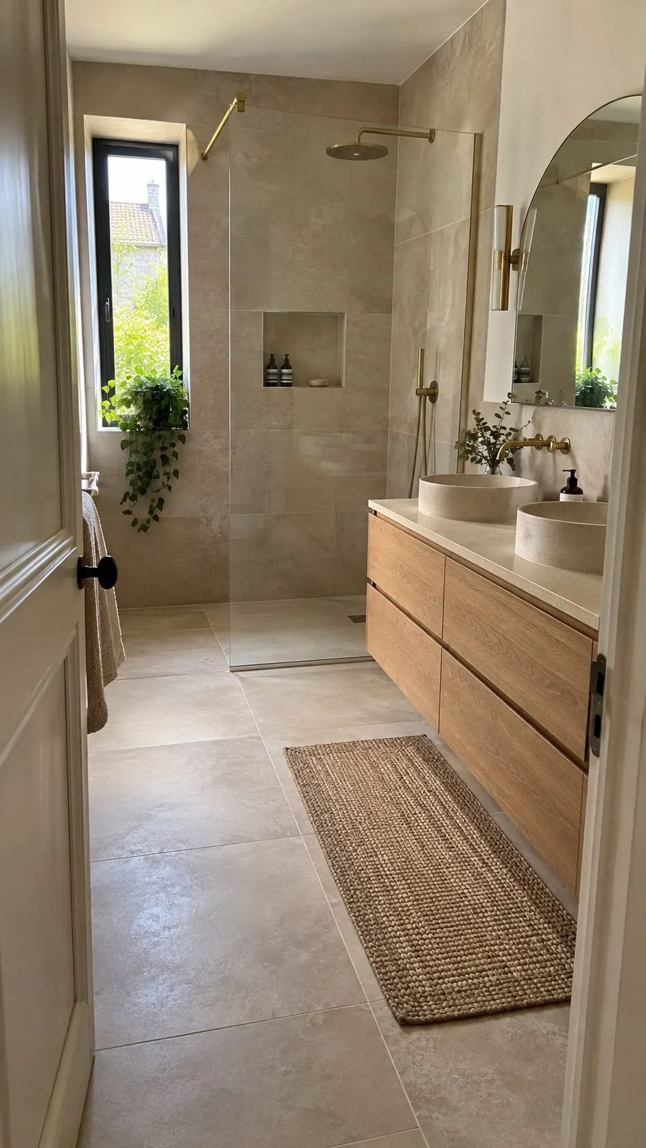 Salle d’eau avec double vasque et douche à l’italienne